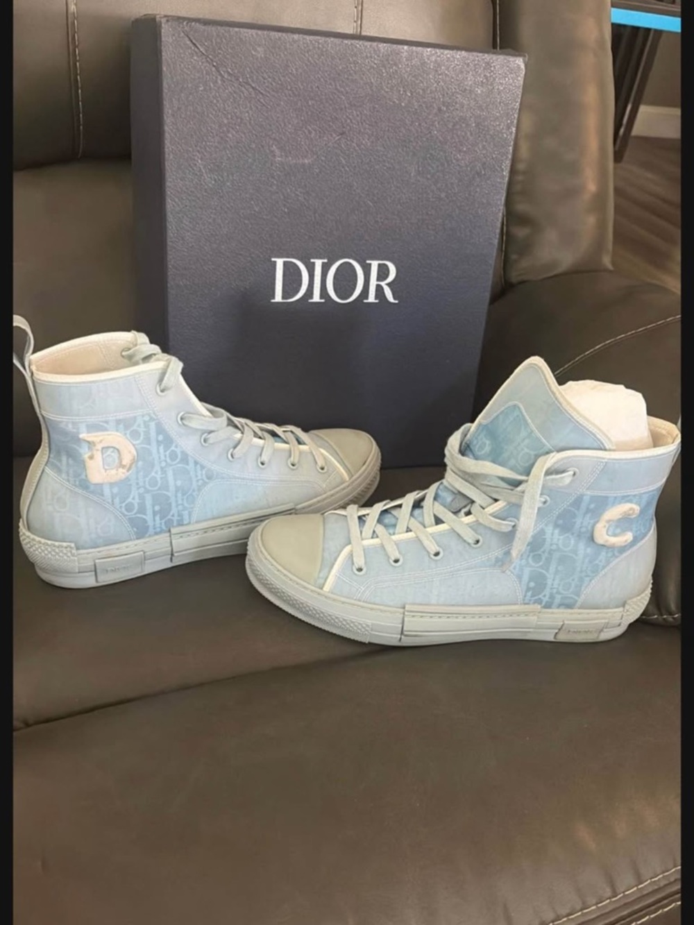 Dior Pale Blue High-Top Sneakers